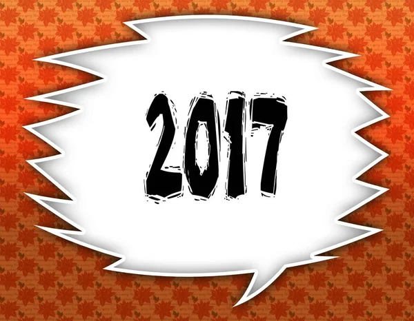 Speech balloon with 2017 text. Flowery wallpaper background. — Stock Photo, Image