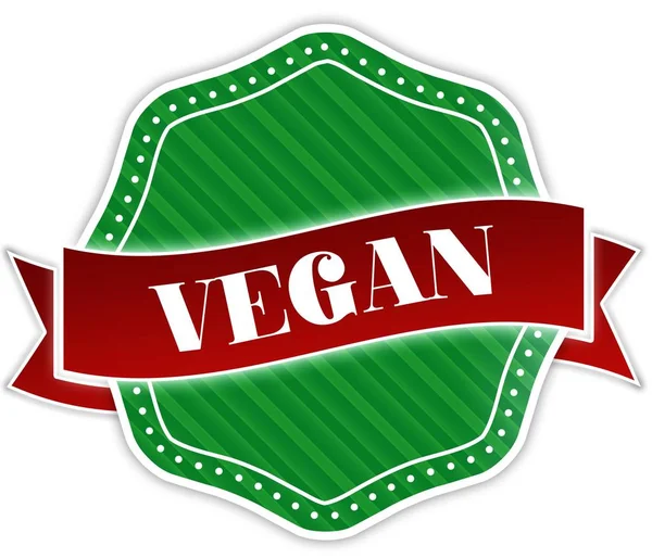 Zelená odznak s textem Vegan na červenou stužku. — Stock fotografie
