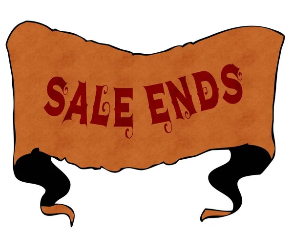 Продажа концовок, написанных старинным шрифтом на винтажной ленте мультфильма . — стоковое фото