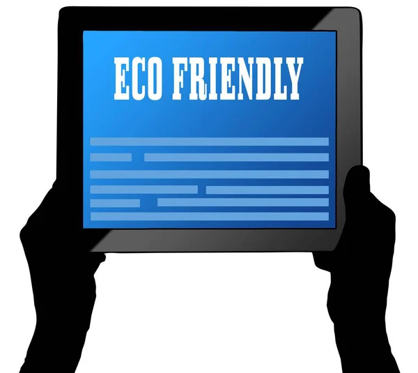 Eco Friendly op Tablet PC-scherm, gehouden door twee handen. — Stockfoto