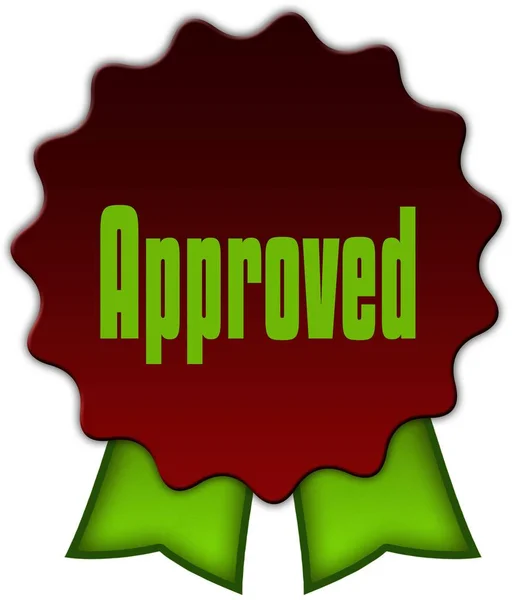 APPROVED on red seal with green ribbons. — Stock Photo, Image