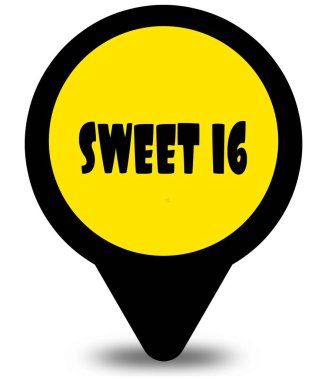 Sarı konum işaretçisini tasarım Sweet 16 kısa mesaj ile