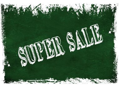 Süper Satılık metin ile yeşil grunge yazı tahtası.