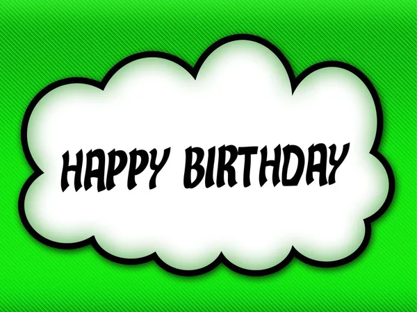 Comic style cloud with HAPPY BIRTHDAY writing on bright green ba — Stock Photo, Image