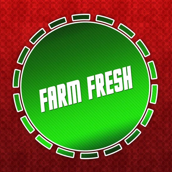 Green Farm Fresh badge op rode patroon achtergrond. — Stockfoto