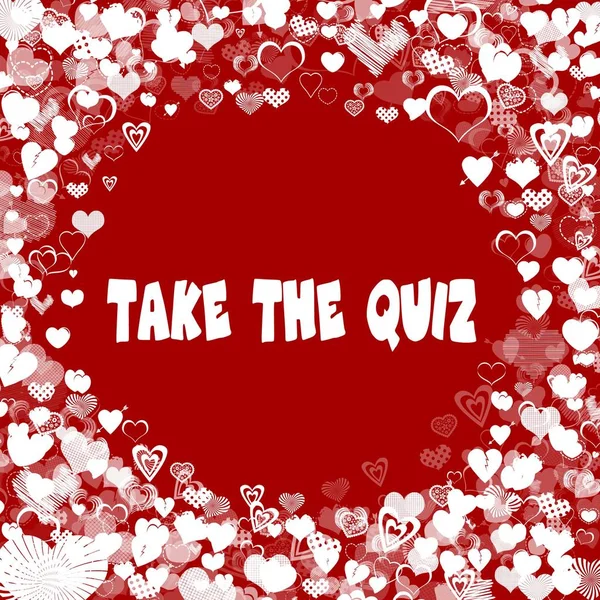Hearts frame with TAKE THE QUIZ text on red background.
