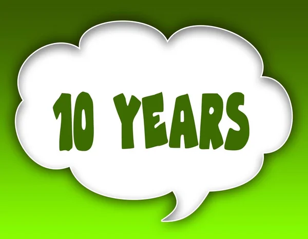 10 YEARS message on speech cloud graphic. Green background. — Stock Photo, Image