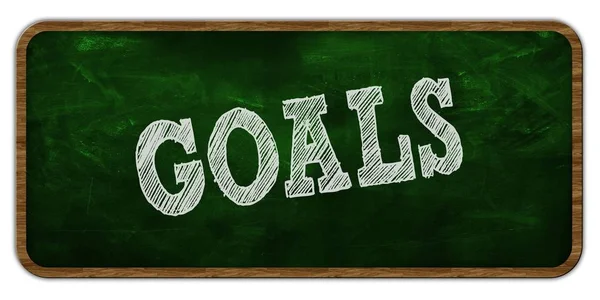 GOALS written with chalk on green chalkboard. Wooden frame. — Stock Photo, Image