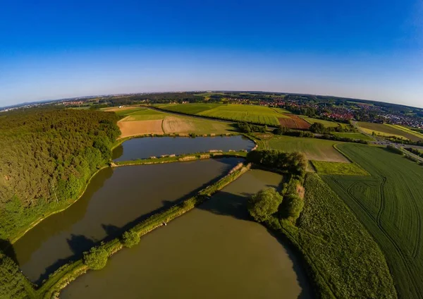 Aerial view of landscape with fish ponds near of Herzogenaurach