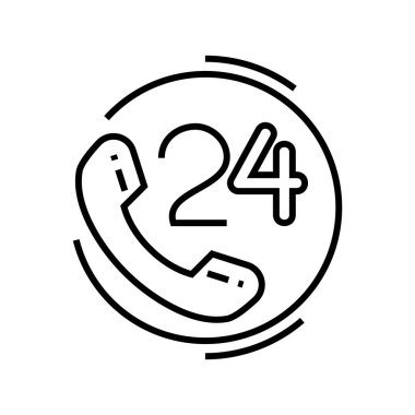 24 saat müşteri hizmeti simgesi. 24 saat hizmet kavramı ana hatları vektör, sembol, işaret, doğrusal illüstrasyon.