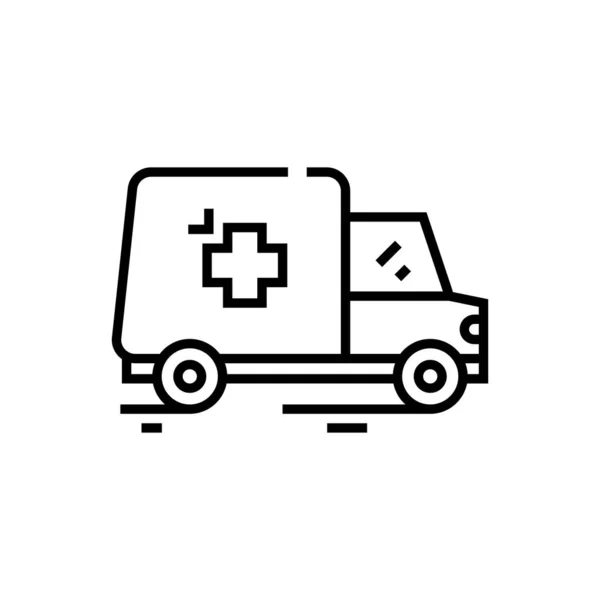 Ícone da linha do carro da ambulância, sinal do conceito, ilustração do vetor do esboço, símbolo linear . —  Vetores de Stock