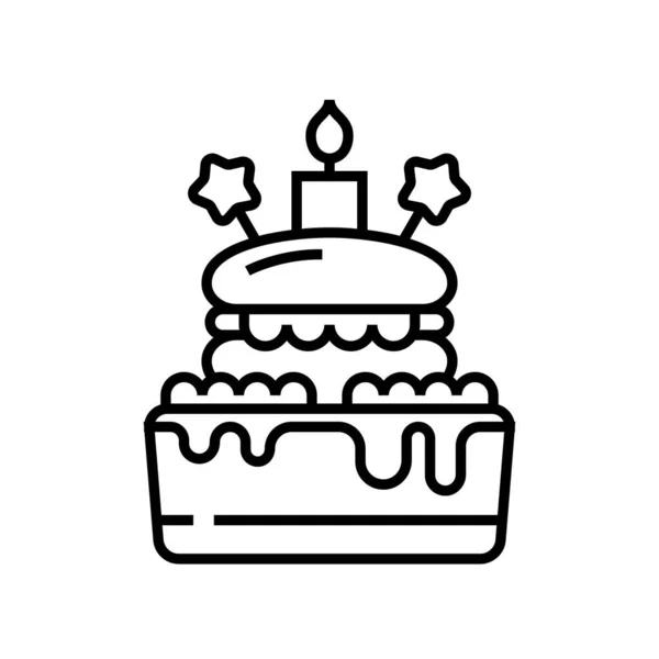 Icono de línea de pastel de cumpleaños, signo de concepto, ilustración de vector de contorno, símbolo lineal . — Vector de stock