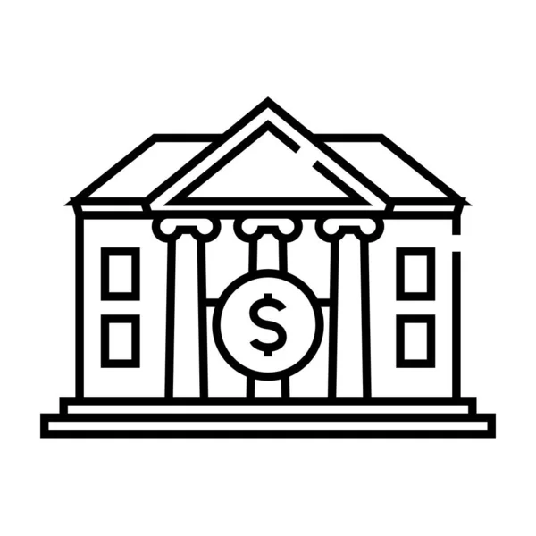 Icono de línea de construcción del banco, signo de concepto, ilustración de vectores de contorno, símbolo lineal . — Vector de stock