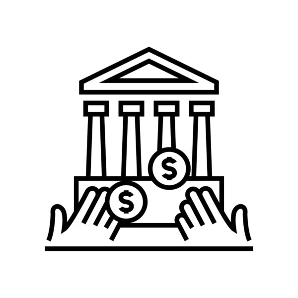 Значок денежной линии банка, знак концепции, набросок векторной иллюстрации, линейный символ . — стоковый вектор