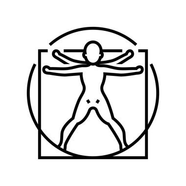 Vücut bilgi çizgisi simgesi, kavram işareti, ana hatlı vektör çizimi, doğrusal sembol.