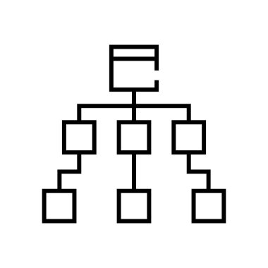 Bilgisayar iletişim hattı simgesi, kavram işareti, ana hatlı vektör çizimi, doğrusal sembol.
