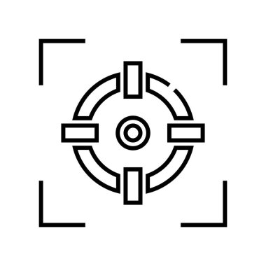 Merkezi hedef çizgisi simgesi, kavram işareti, taslak vektör çizimi, doğrusal sembol.