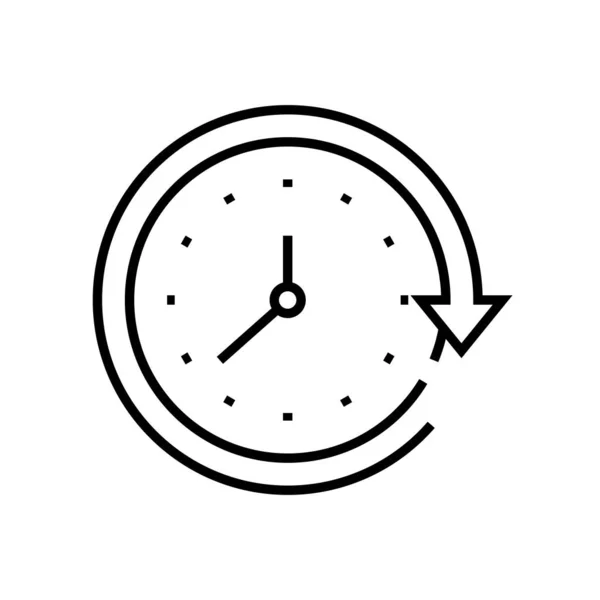 Icona della linea di rotazione dell'orologio, segno concettuale, illustrazione vettoriale del contorno, simbolo lineare . — Vettoriale Stock