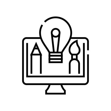 Parlak çalışma çizgisi simgesi, kavram işareti, ana hatlı vektör çizimi, doğrusal sembol.