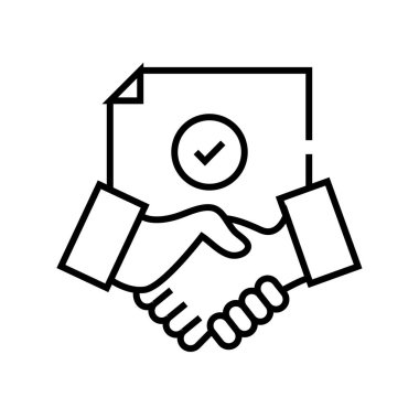 Üniversitelerin el sıkışma çizgisi simgesi, kavram işareti, ana hatlı vektör çizimi, doğrusal sembol.