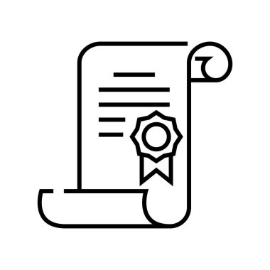 Sertifika kaydırma simgesi, konsept işareti, taslak vektör illüstrasyonu, doğrusal sembol.