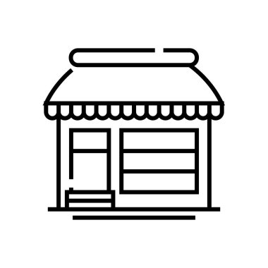 İnşaatçı dükkânı simgesi, kavram işareti, taslak vektör çizimi, doğrusal sembol.