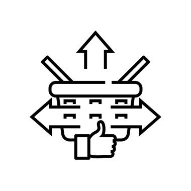 İstemci sepeti çizgisi simgesi, kavram işareti, taslak vektör çizimi, doğrusal sembol.