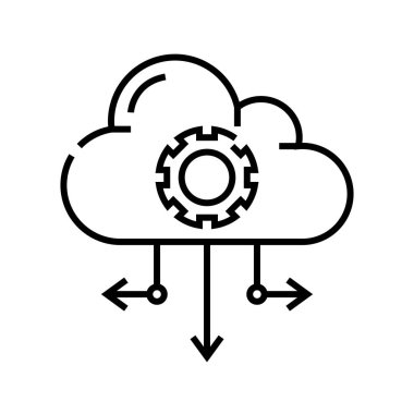 Bulut dosya çizgisi simgesi, kavram işareti, taslak vektör çizimi, doğrusal sembol.