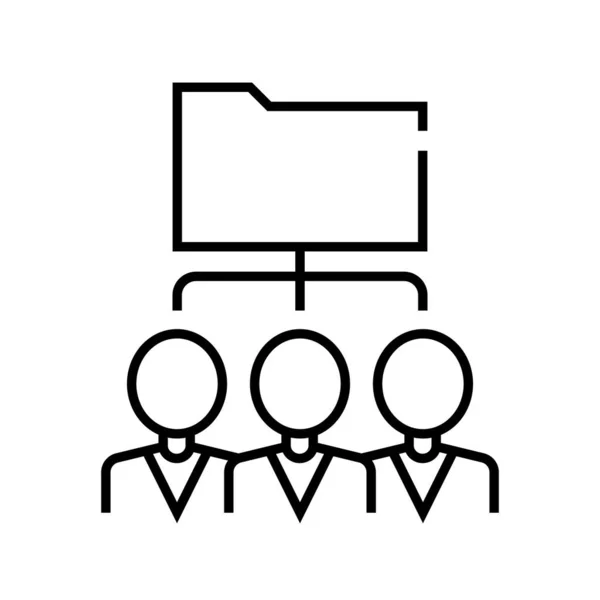 Ícone de linha de reunião da empresa, signo do conceito, ilustração do vetor do esboço, símbolo linear . — Vetor de Stock