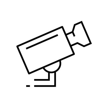 CCTV kamera çizgisi simgesi, kavram işareti, özet vektör çizimi, doğrusal sembol.
