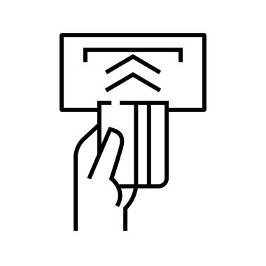 Para makinesi çizgi simgesi, konsept işareti, ana hatlı vektör çizimi, doğrusal sembol.