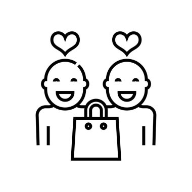 İstemci satın alma satırı simgesi, konsept işareti, özet vektör çizimi, doğrusal sembol.