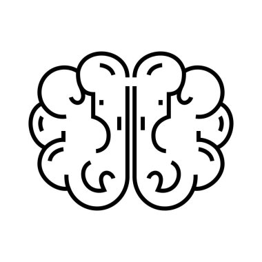 Beyin araştırma çizgisi simgesi, kavram işareti, taslak vektör çizimi, doğrusal sembol.