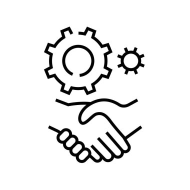 İş anlaşmaları çizgi simgesi, kavram işareti, dış hatlar vektör çizimi, doğrusal sembol.