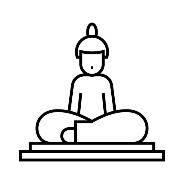 Icona linea statua Budda, segno concettuale, illustrazione vettoriale contorno, simbolo lineare . — Vettoriale Stock