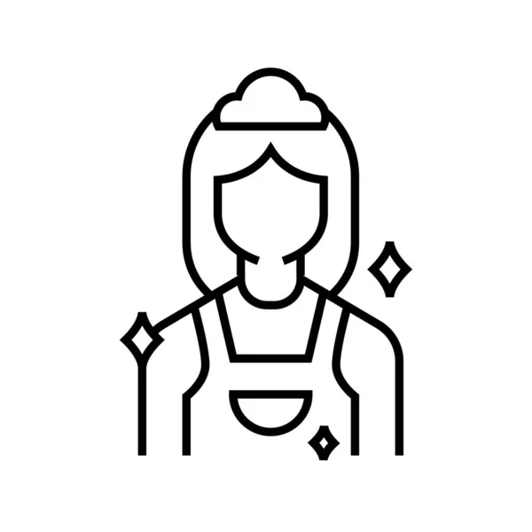 Ícone de linha de mulher de limpeza, sinal de conceito, ilustração de vetor de contorno, símbolo linear . —  Vetores de Stock