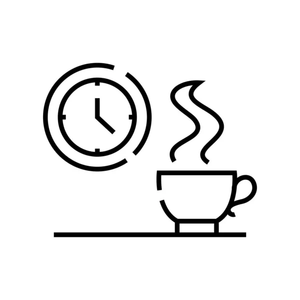 Kaffeepause-Liniensymbol, Konzeptzeichen, Umrissvektorillustration, lineares Symbol. — Stockvektor