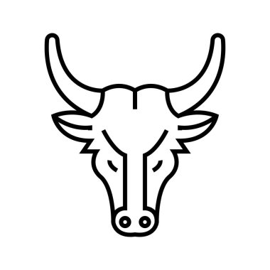 Boğa avatar çizgisi simgesi, kavram işareti, ana hatlı vektör çizimi, doğrusal sembol.