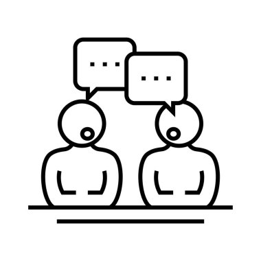 İletişim çizgisi simgesi, konsept işareti, ana hatlı vektör çizimi, doğrusal sembol.