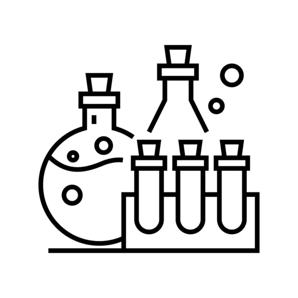 Chemische Lösungen Liniensymbol, Konzeptzeichen, Umrissvektorillustration, lineares Symbol. — Stockvektor