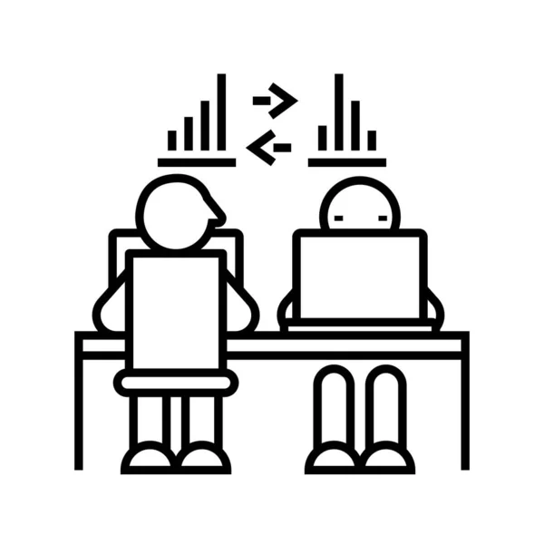 Icono de línea de trabajo colectivo, signo de concepto, ilustración de vectores de contorno, símbolo lineal . — Archivo Imágenes Vectoriales