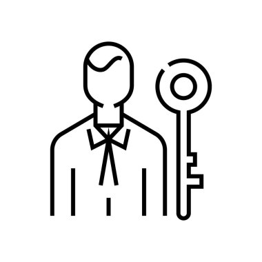 İş çözüm çizgisi simgesi, kavram işareti, ana hatlı vektör çizimi, doğrusal sembol.