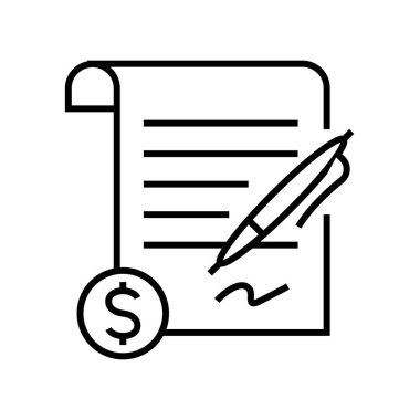 İş metni simgesi, kavram işareti, ana hatlı vektör çizimi, doğrusal sembol.