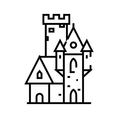 Castle güzellik çizgisi simgesi, kavram işareti, ana hatlı vektör çizimi, doğrusal sembol.