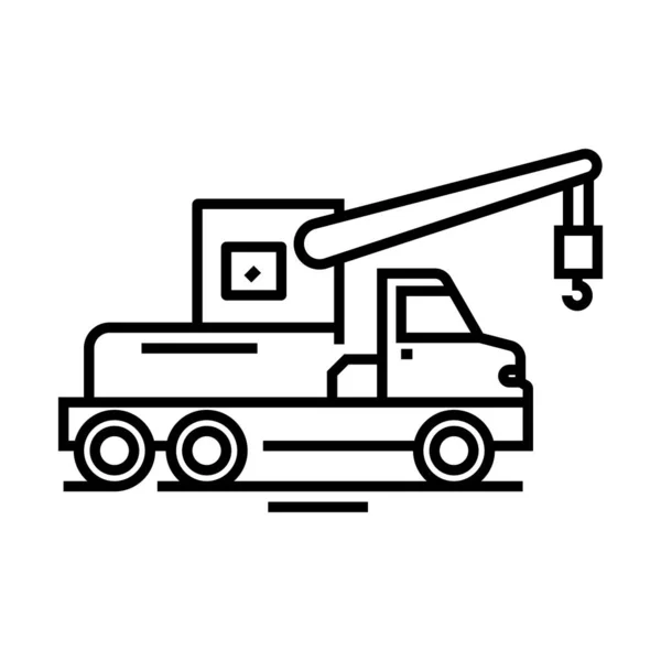 Icona della linea del camion del costruttore, segno concettuale, illustrazione vettoriale del contorno, simbolo lineare . — Vettoriale Stock