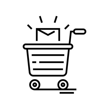 Tüketici malları çizgisi simgesi, kavram işareti, ana hatlı vektör çizimi, doğrusal sembol.