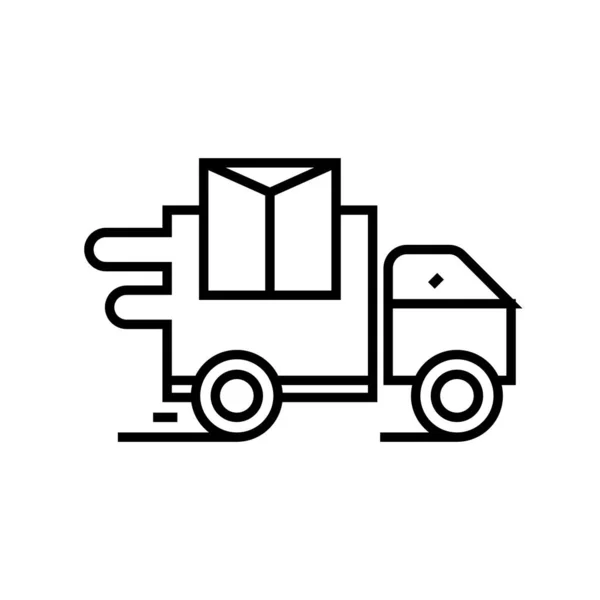 Levering vrachtwagen lijn pictogram, concept teken, schets vector illustratie, lineair symbool. — Stockvector