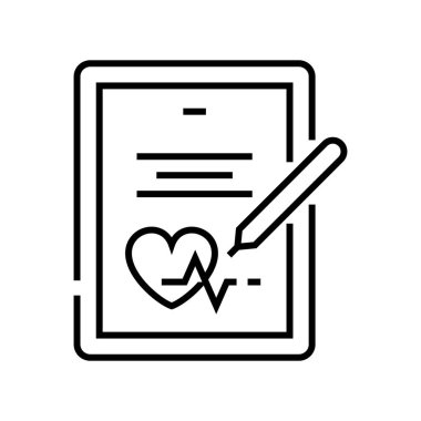 Veri raporu çizgi simgesi, kavram işareti, ana hatlı vektör çizimi, doğrusal sembol.