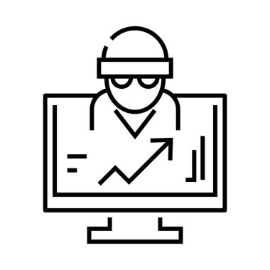 Veri casusluğu çizgisi simgesi, konsept işareti, taslak vektör illüstrasyonu, doğrusal sembol.