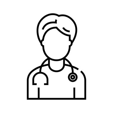 Doktor çizgisi simgesi, kavram işareti, ana hatlı vektör çizimi, doğrusal sembol.